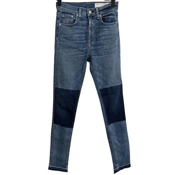 Rag & Bone Olana High Rise Skinny Ankle Jeans Size 25 Colorblock Knee Patchwork - Picture 2 of 15